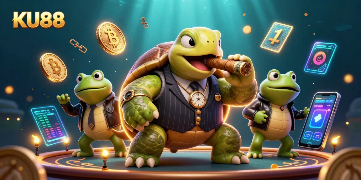 Bet big with KU88 at the casino, where a mobster turtle rules the gaming table!