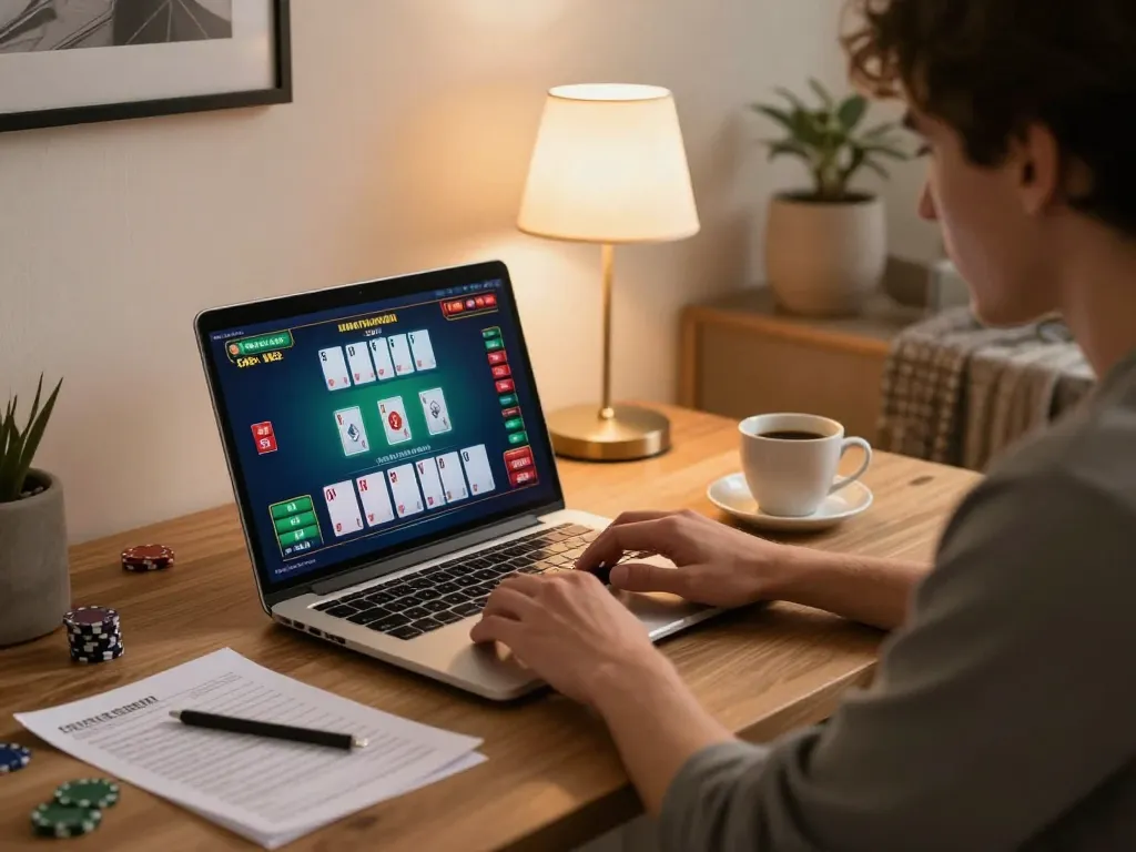 F8BET user enjoying live blackjack online with strategies at home, creating an engaging gambling experience