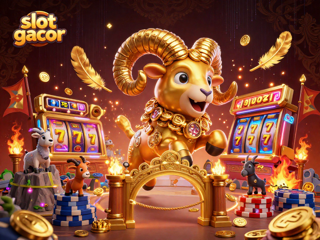 Experience slot gacor excitement with a vibrant 3D scene showcasing dynamic rewards.