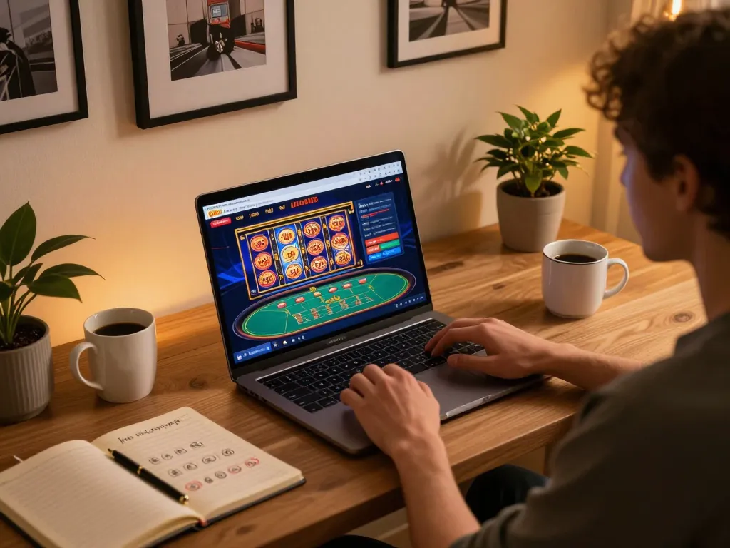 Engaged player enjoying Go88's online casino interface from a cozy home setup