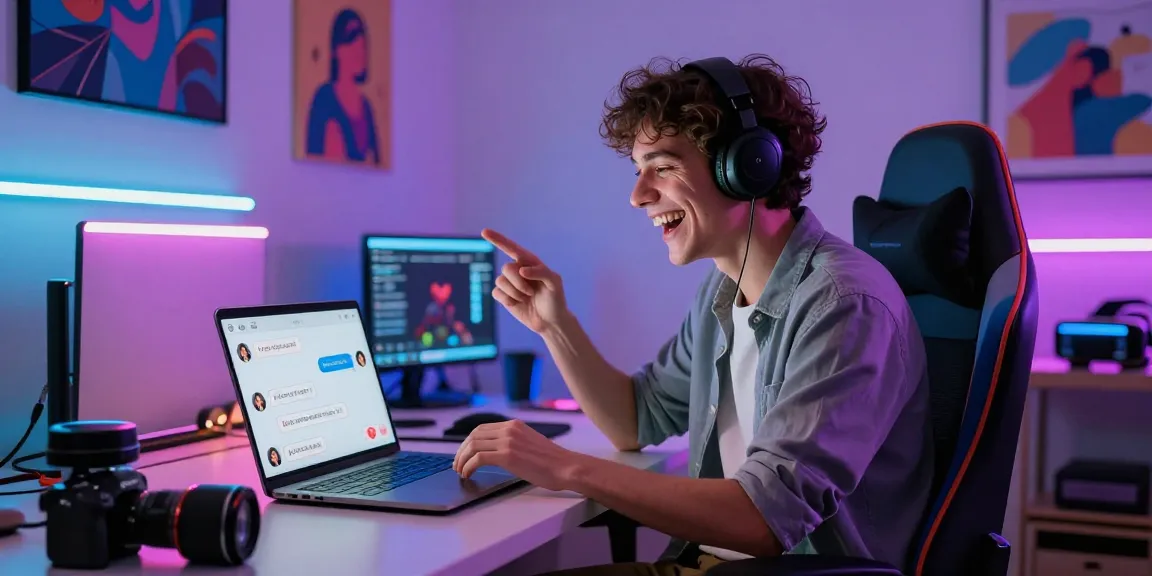Engaging with an AI sex chat application in a modern digital workspace, showcasing technology and user interaction.