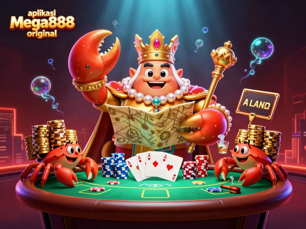 Experience the excitement of aplikasi mega888 original as a golden crab emperor rules the casino with vibrant games.