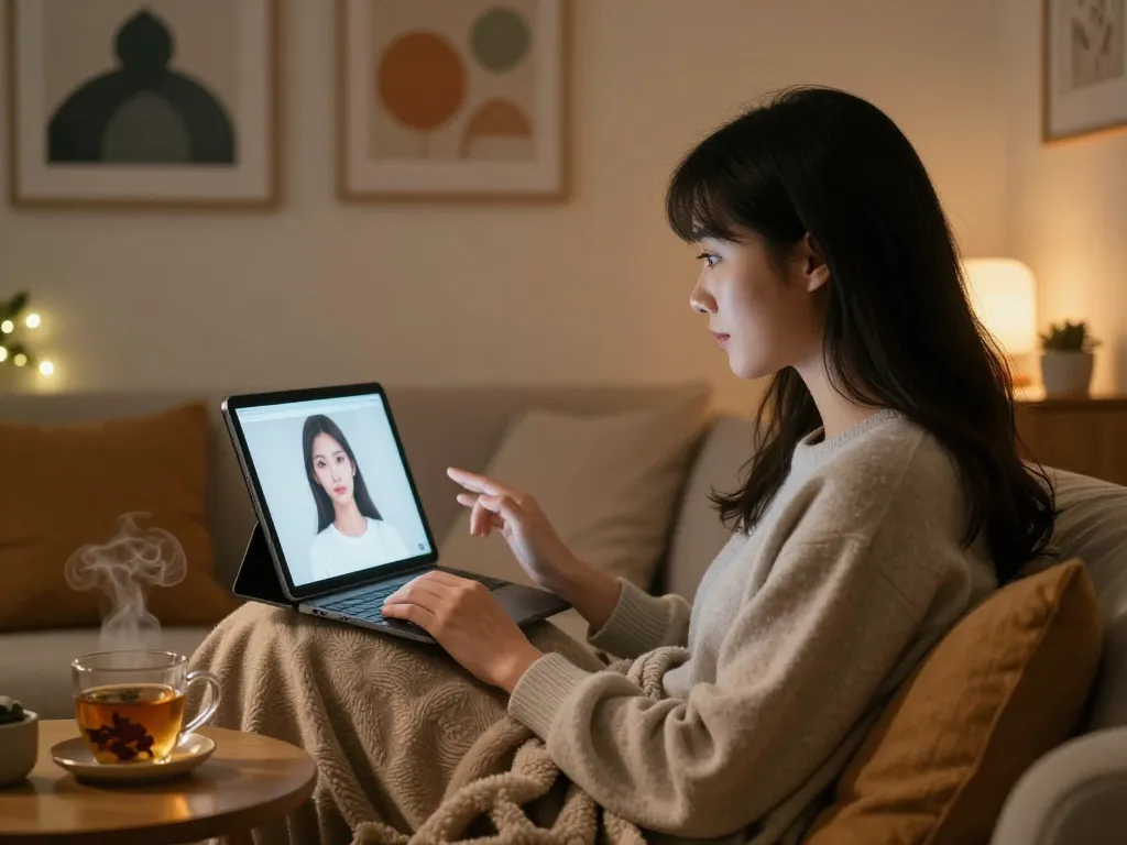 Engaging NSFW AI chat scene with a young woman interacting with her AI partner.