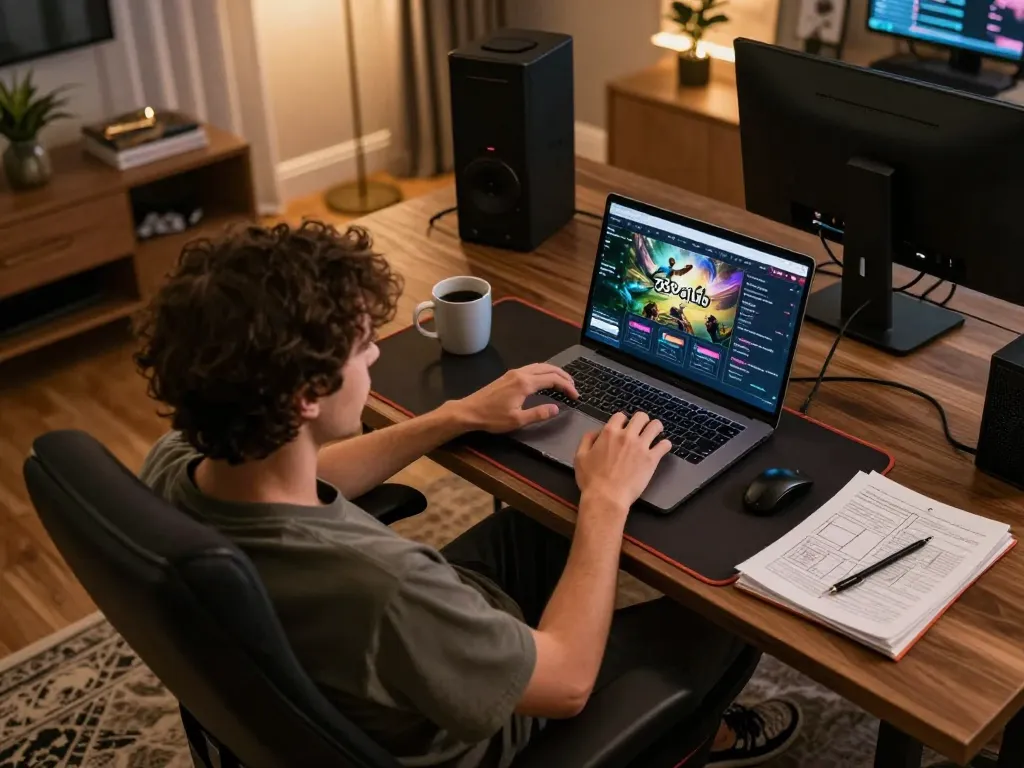 Player engaging in online casino gaming with 789club at home, showcasing strategy and comfort.