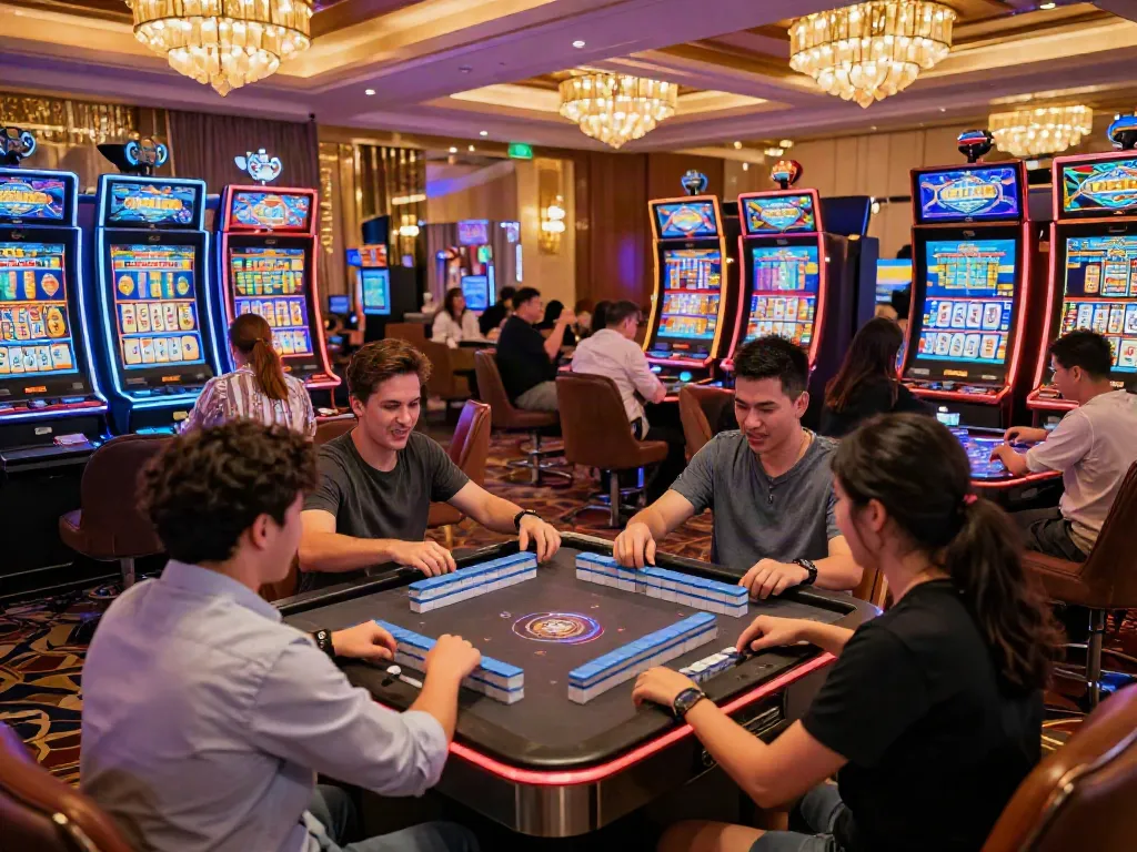 Pengalaman bermain mesin slot Mahjong di kasino dengan teman-teman yang antusias.
