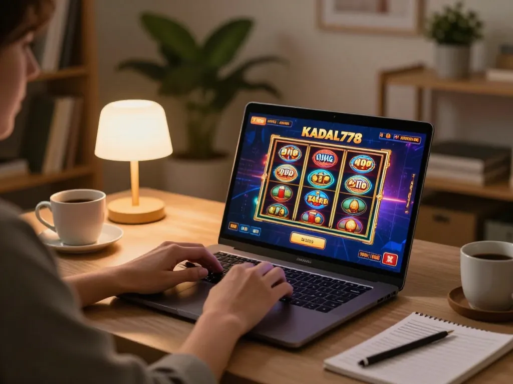 KADAL778 online gaming experience at home with dynamic poker and slots interface on screen