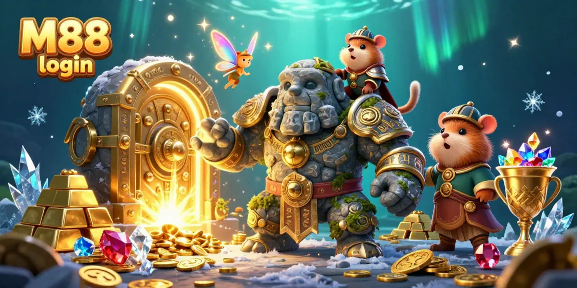 M88 login takes you to a vibrant online casino world filled with treasure vaults, gems, and magical elements.