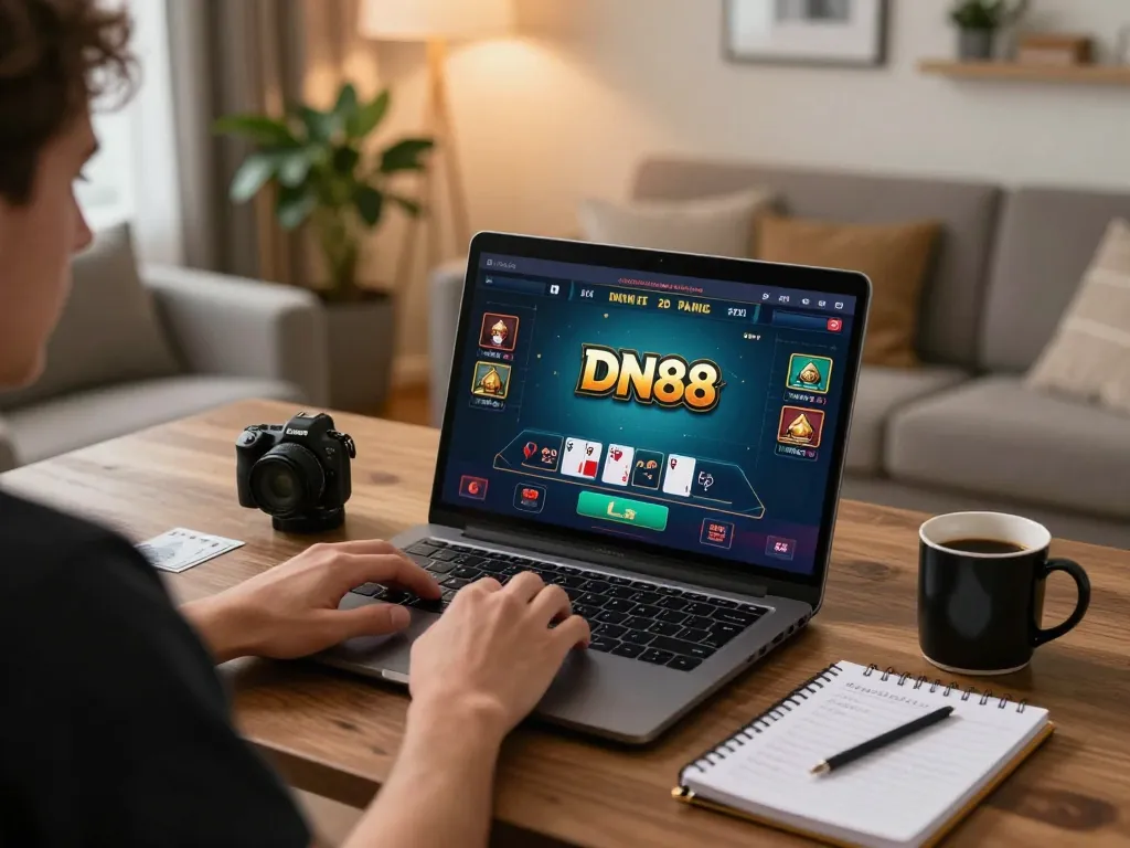 Engaging player enjoying DN88 live dealer blackjack at home, emphasizing responsible gaming.