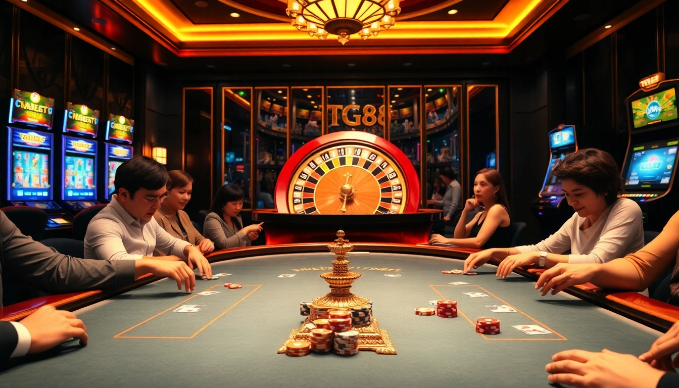 Experience thrilling gaming at TG88 BET with vibrant casino tables and exciting players.
