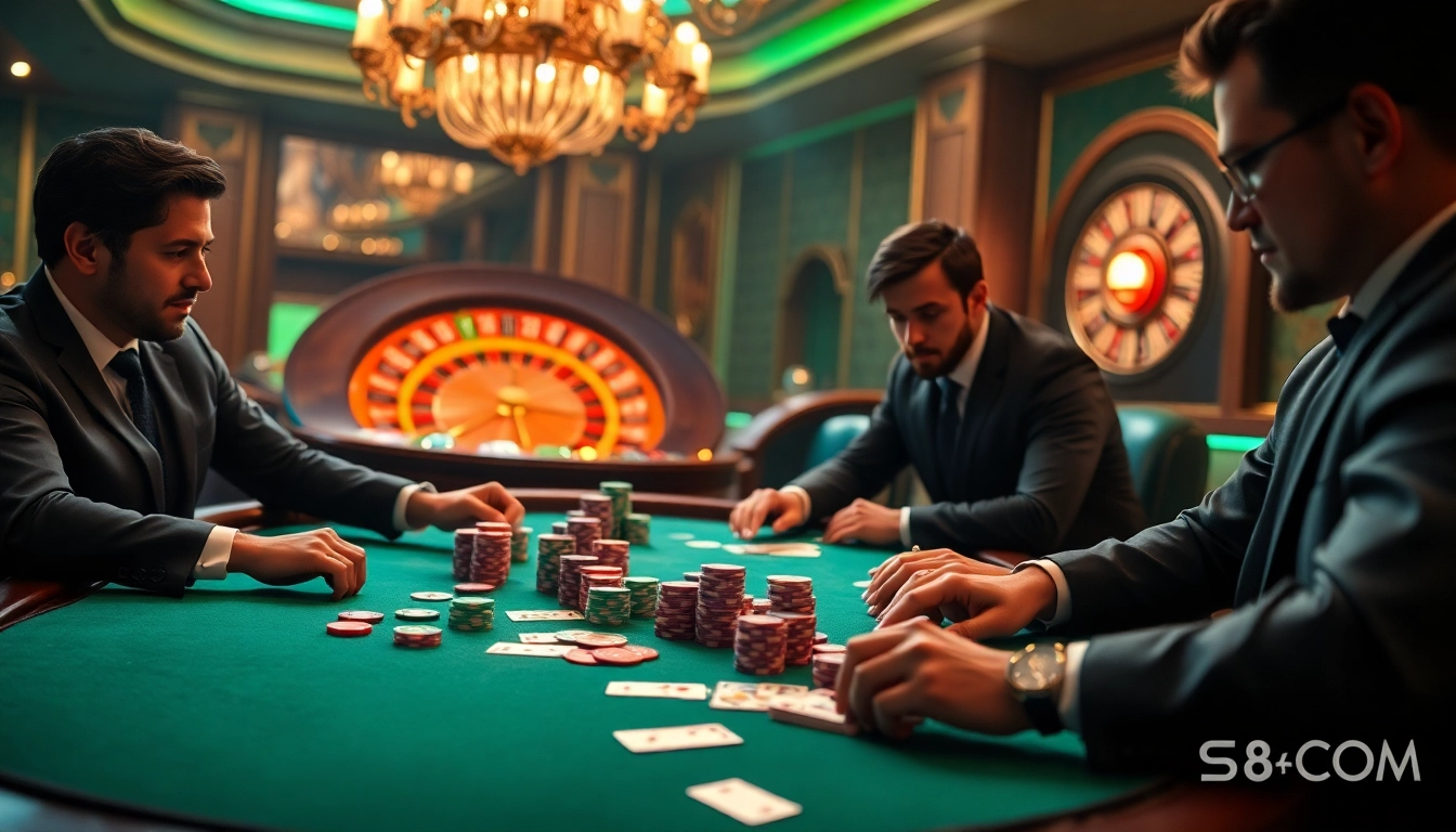 Committing to a winning strategy at S8COM casino table with poker chips and cards.