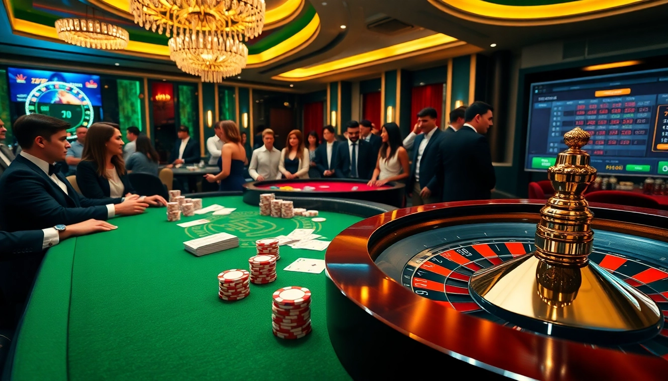 Experience the thrilling environment of 789win com with poker chips and roulette in a luxurious casino.