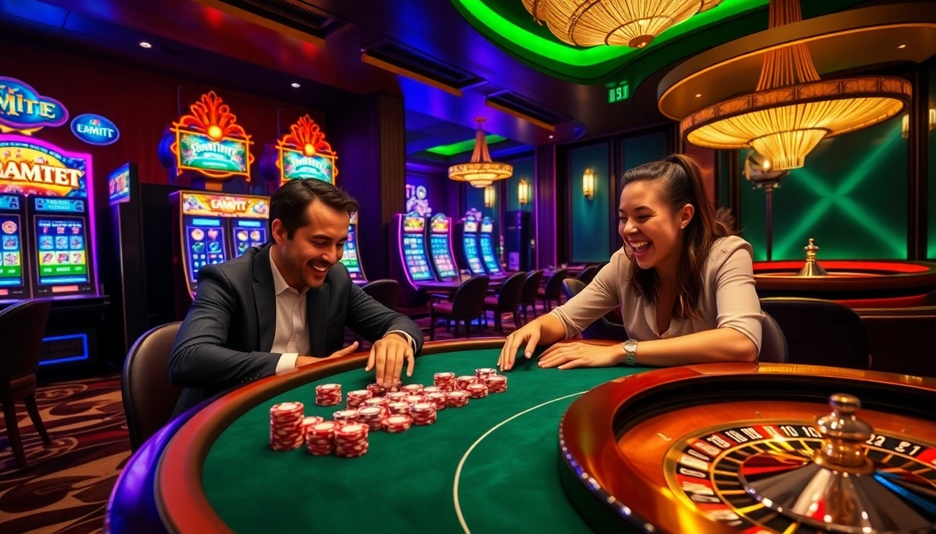 E1 Sport Smite gaming area with luxurious casino tables and vibrant slot machines.