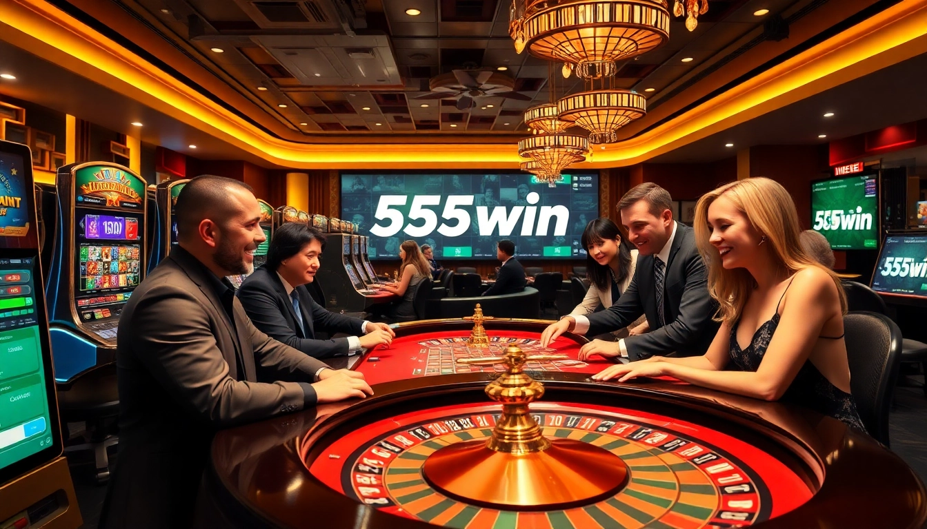 Engaged players at the luxurious 555win online casino, showcasing excitement and strategy.