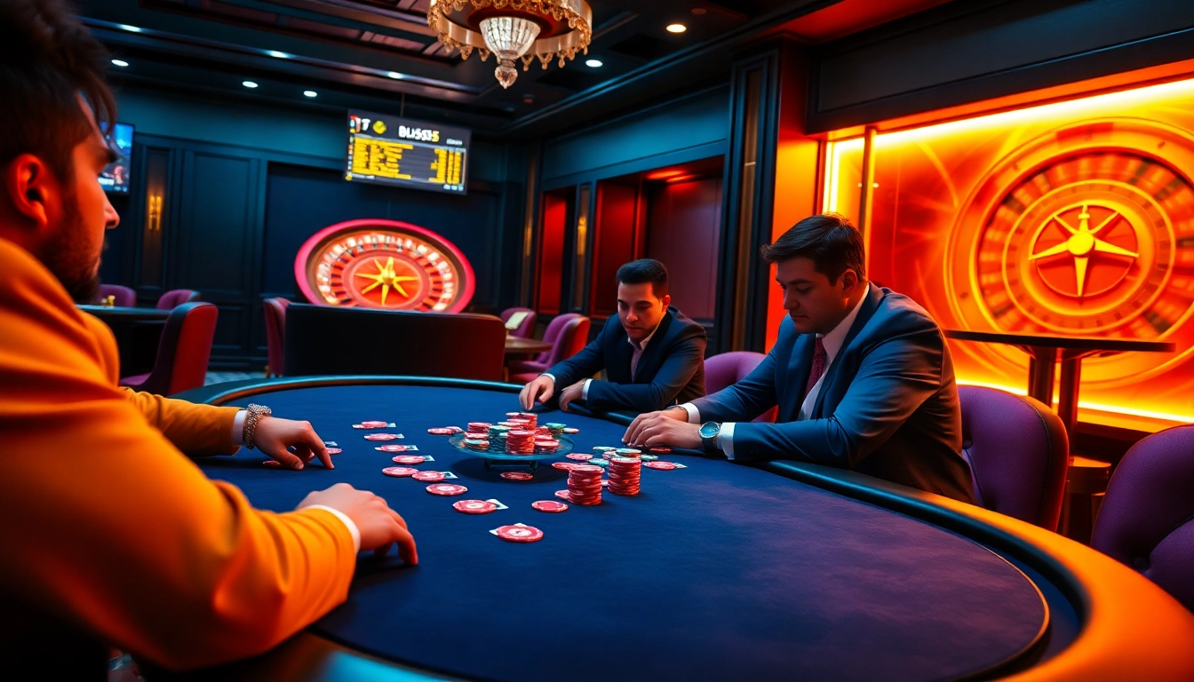 Players strategize at a luxe poker table while engaging with features from https://bl555.support on their devices.