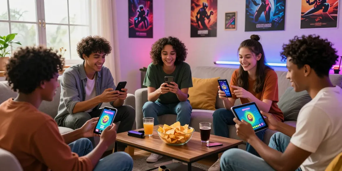Raja Game login session with friends enjoying a lively gaming night in a cozy living room, showcasing devices and excitement.