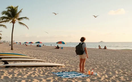 Pengunjung menikmati pantai Miami yang indah saat matahari terbit, https://miami4d.com/ dengan aktivitas santai, pemandangan laut.