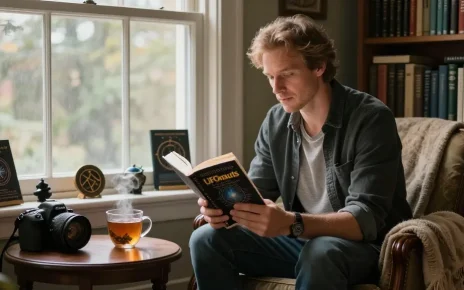 Explore spiritual themes from UFOnauts by T Allen Greenfield at https://tallengreenfield.com in a cozy reading nook.